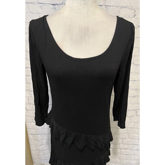 Multiples Long Sleeve Black Ruffle Long Maxi Dress - Soft And Stretchy - Size M - Picture 2 of 10